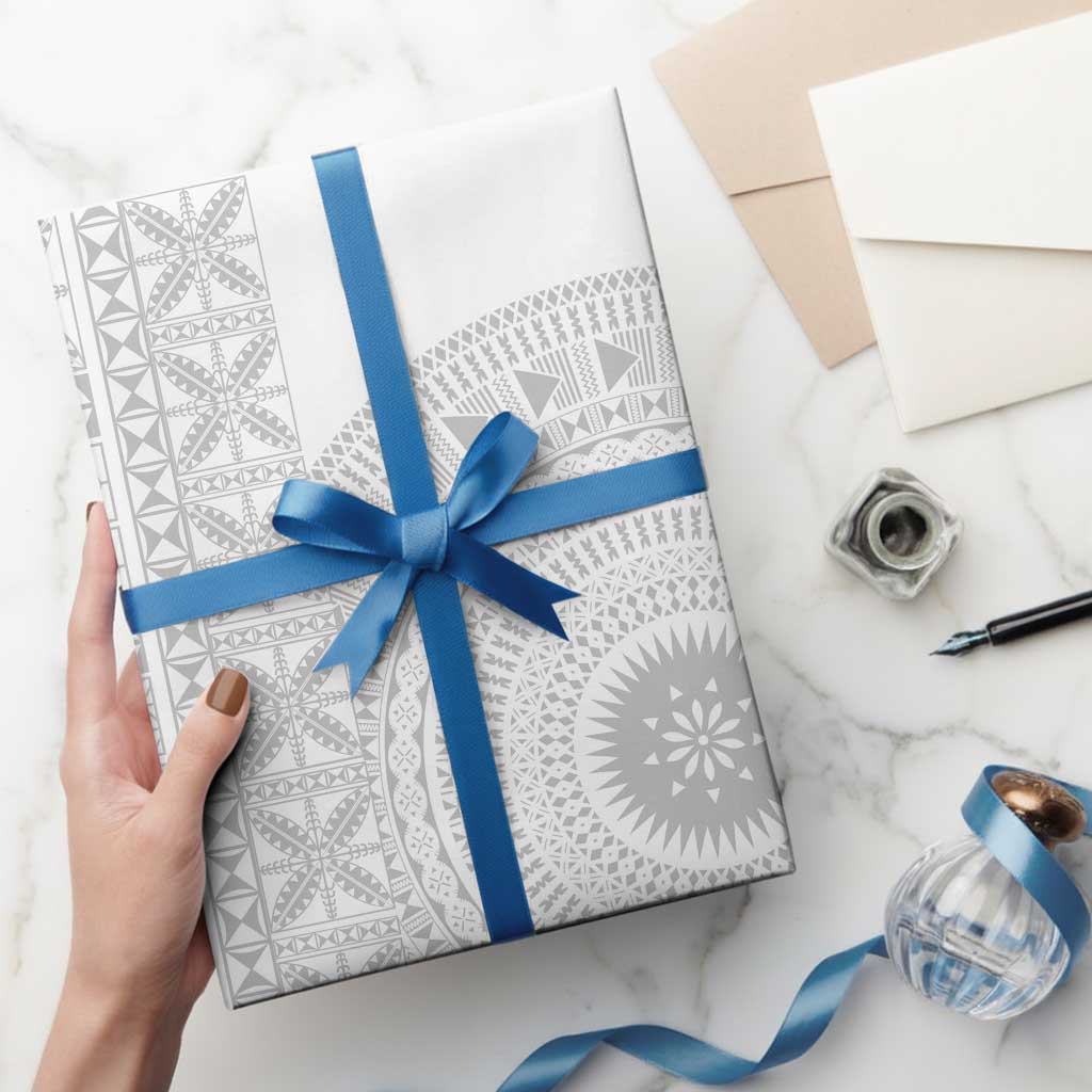 Niue White Sunday Wrapping Paper Half Hiapo Pattern Vibes LT14 - Polynesian Pride