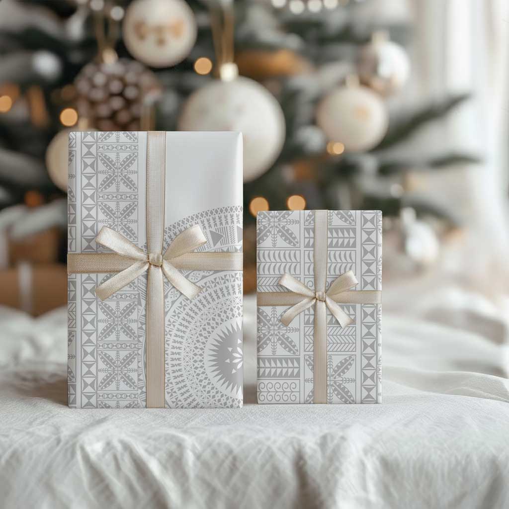 Niue White Sunday Wrapping Paper Half Hiapo Pattern Vibes LT14 - Polynesian Pride