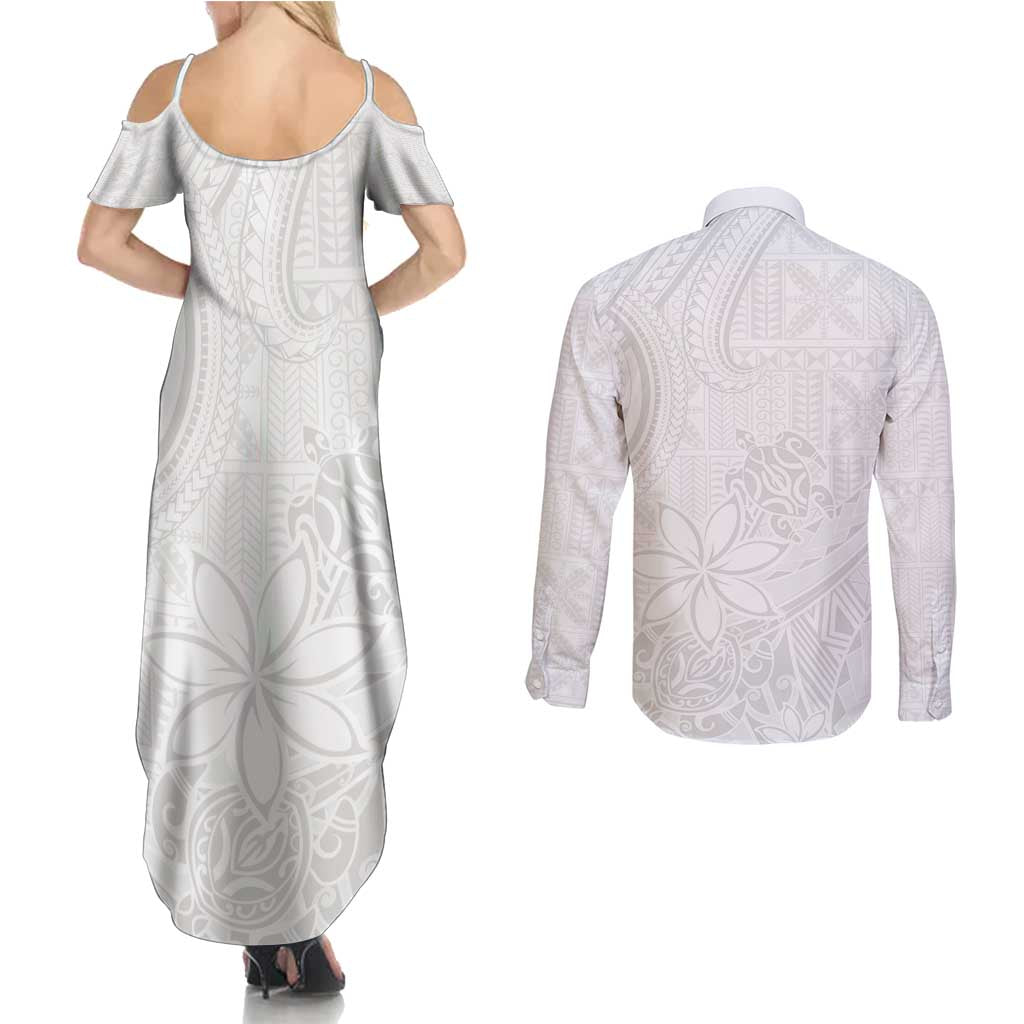 Tapu Fanau Ia Niue Couples Matching Summer Maxi Dress and Long Sleeve Button Shirt Happy White Sunday Unique Hiapo - Polynesian Pride