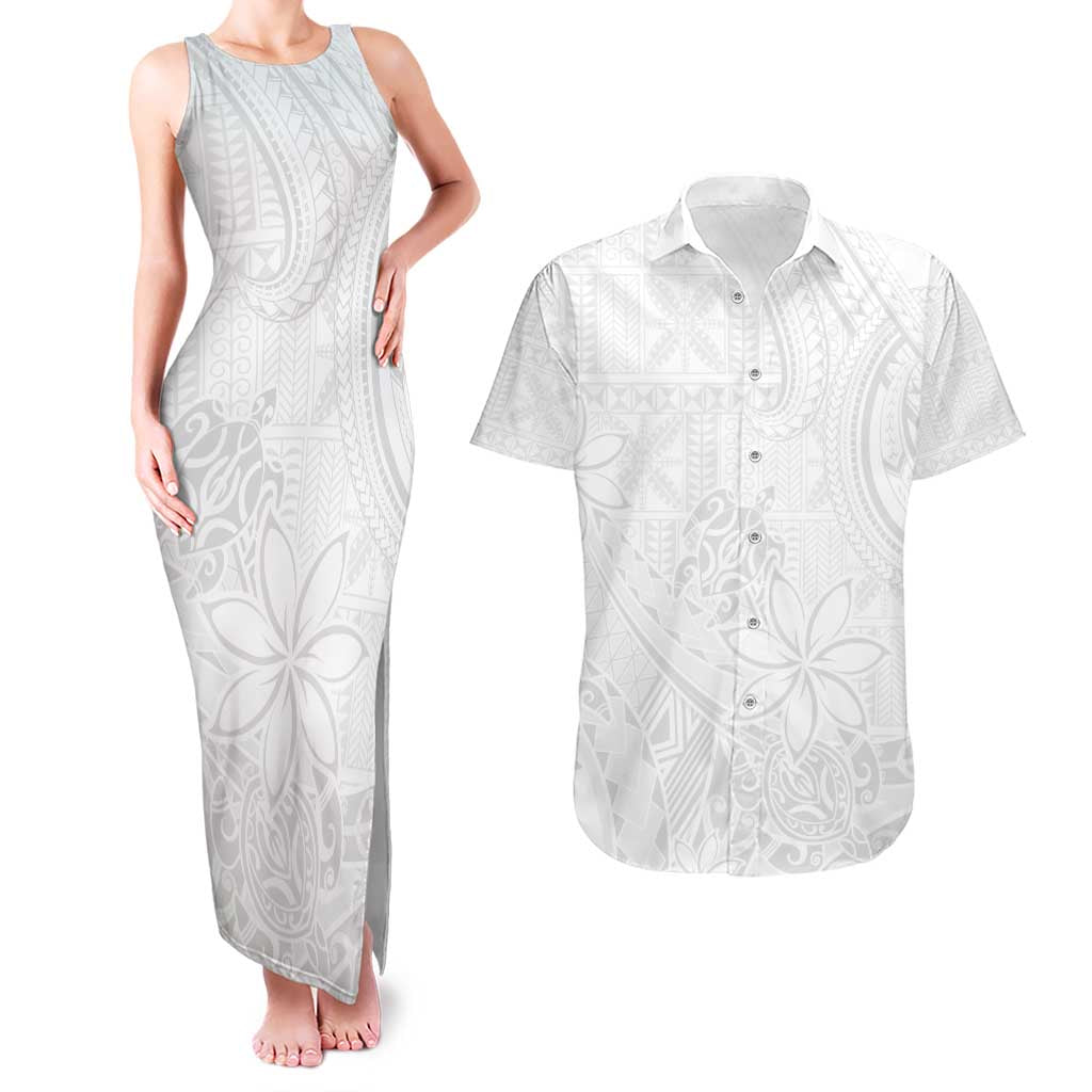 Tapu Fanau Ia Niue Couples Matching Tank Maxi Dress and Hawaiian Shirt Happy White Sunday Unique Hiapo - Polynesian Pride