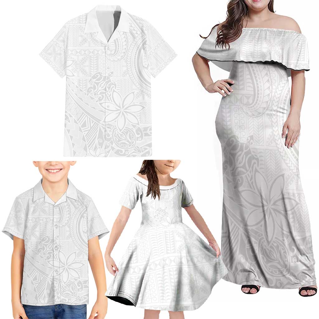Tapu Fanau Ia Niue Family Matching Off Shoulder Maxi Dress and Hawaiian Shirt Happy White Sunday Unique Hiapo - Polynesian Pride