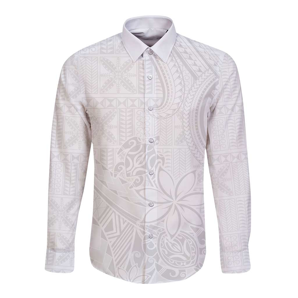 Tapu Fanau Ia Niue Long Sleeve Button Shirt Happy White Sunday Unique Hiapo - Polynesian Pride