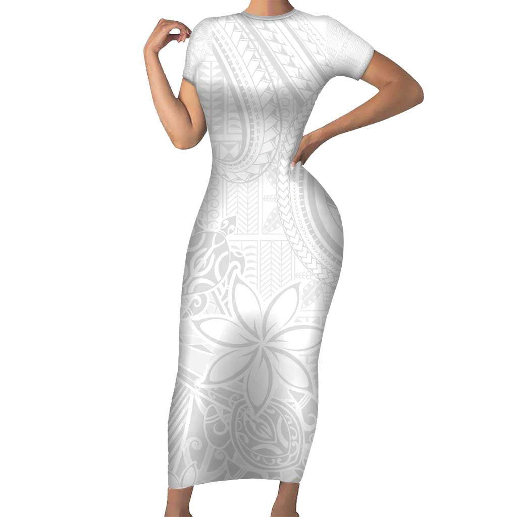 Tapu Fanau Ia Niue Short Sleeve Bodycon Dress Happy White Sunday Unique Hiapo - Polynesian Pride
