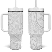 Tapu Fanau Ia Niue Tumbler With Handle Happy White Sunday Unique Hiapo - Polynesian Pride