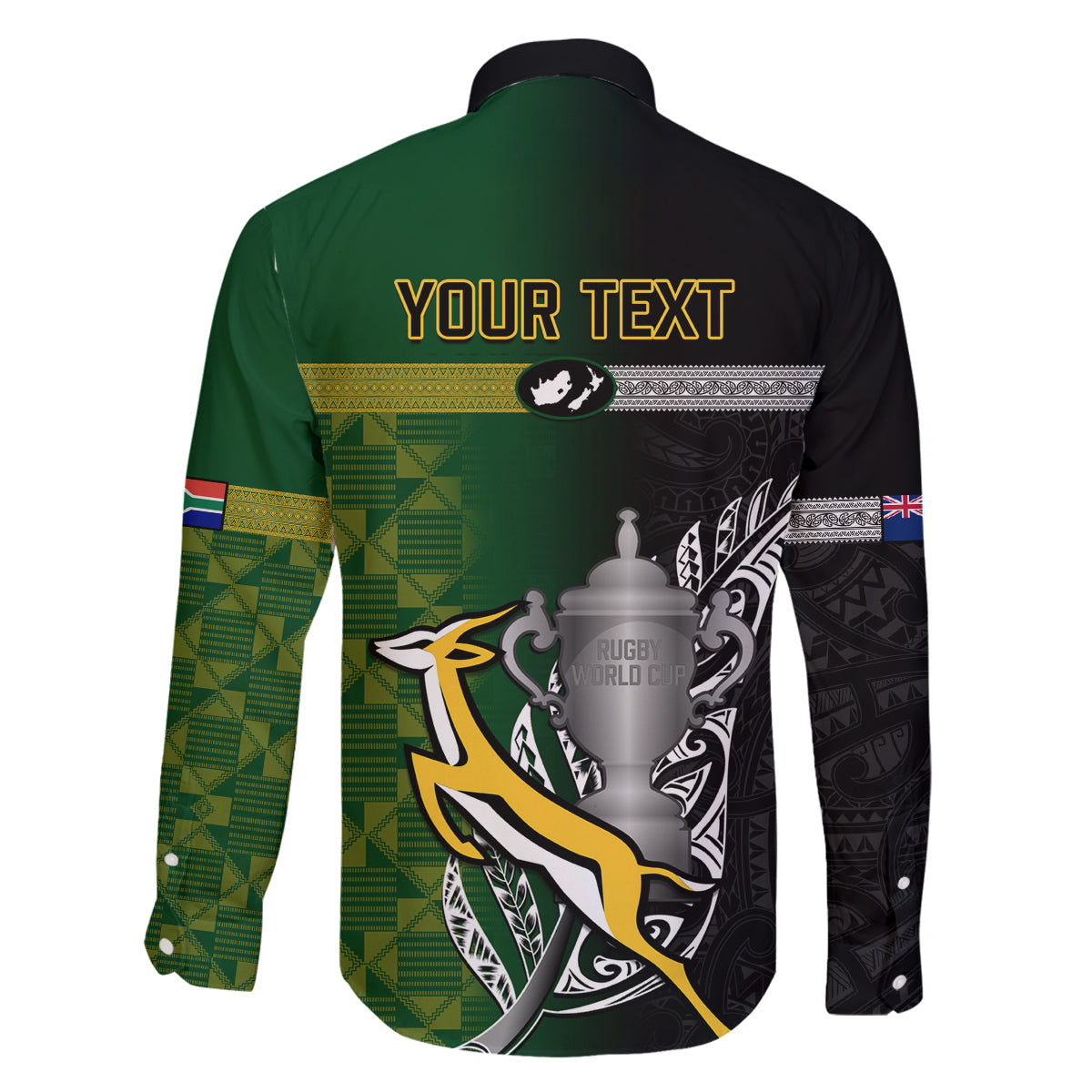 Personalised New Zealand and South Africa Rugby Family Matching Long Sleeve Bodycon Dress and Hawaiian Shirt 2023 World Cup Final All Black Springboks Together LT14 - Polynesian Pride