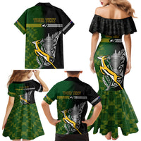 Personalised New Zealand and South Africa Rugby Family Matching Mermaid Dress and Hawaiian Shirt 2023 World Cup Final All Black Springboks Together LT14 - Polynesian Pride