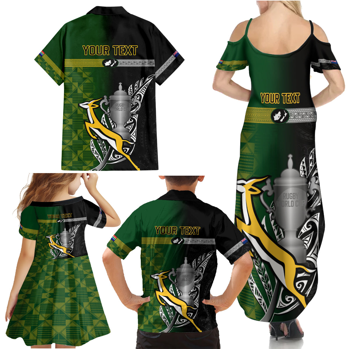 Personalised New Zealand and South Africa Rugby Family Matching Summer Maxi Dress and Hawaiian Shirt 2023 World Cup Final All Black Springboks Together LT14 - Polynesian Pride