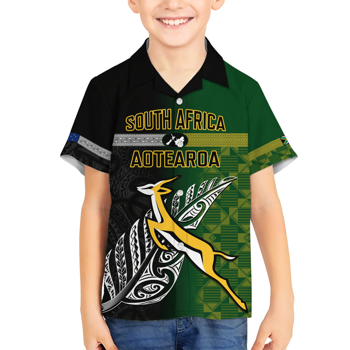 Personalised New Zealand and South Africa Rugby Hawaiian Shirt 2023 World Cup Final All Black Springboks Together LT14 - Polynesian Pride