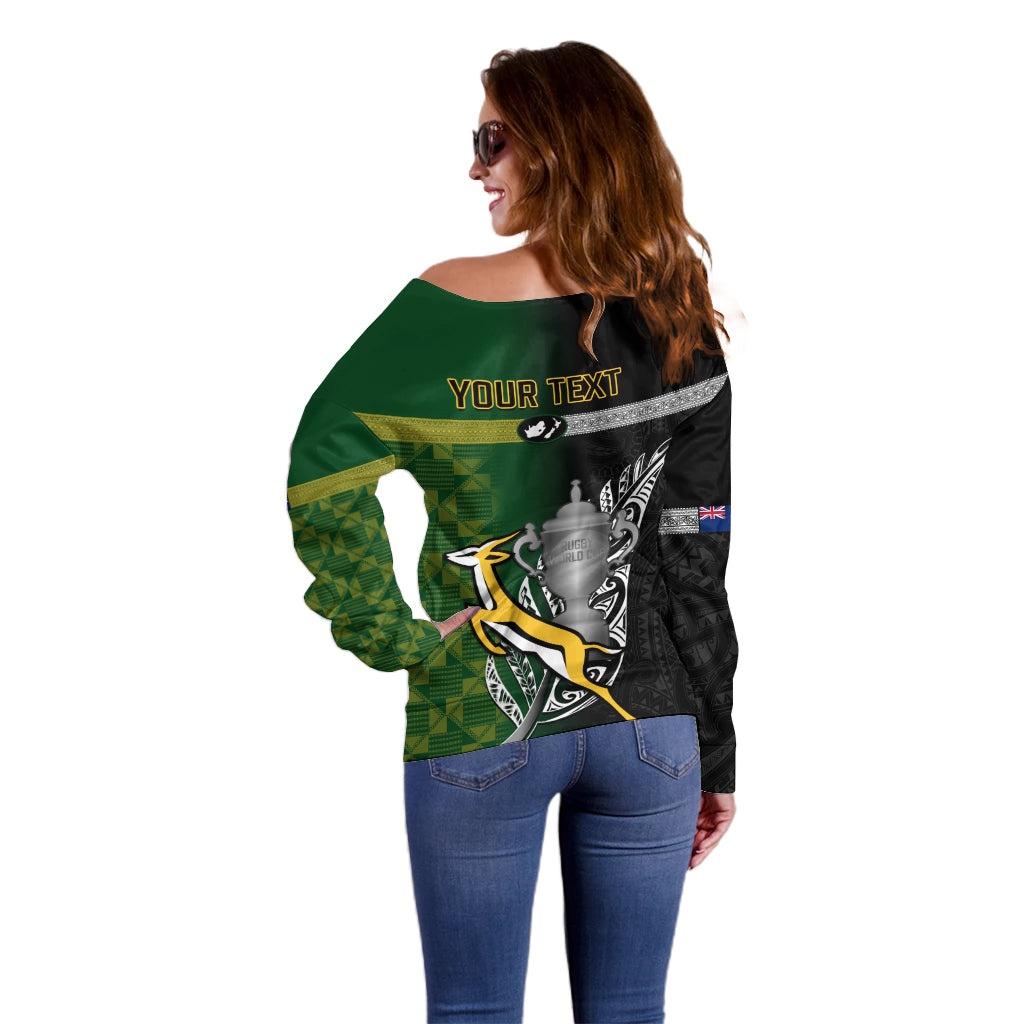 Personalised New Zealand and South Africa Rugby Off Shoulder Sweater 2023 World Cup Final All Black Springboks Together LT14 - Polynesian Pride
