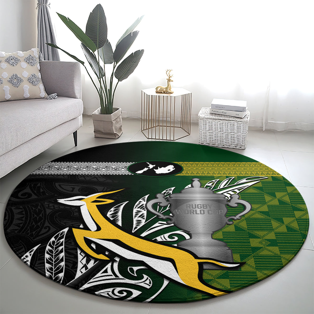 New Zealand and South Africa Rugby Round Carpet 2023 World Cup Final All Black Springboks Together LT14 - Polynesian Pride