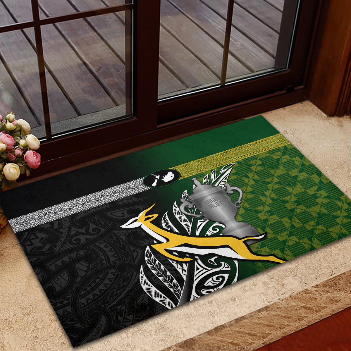 New Zealand and South Africa Rugby Rubber Doormat 2023 World Cup Final All Black Springboks Together LT14 - Polynesian Pride