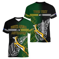 Personalised New Zealand and South Africa Rugby Women V Neck T Shirt 2023 World Cup Final All Black Springboks Together LT14 - Polynesian Pride