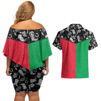 Vanuatu Cowboy Couples Matching Off Shoulder Short Dress and Hawaiian Shirt Cowboy Symbols Split Stylized - Polynesian Pride