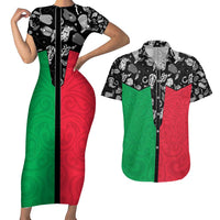 Vanuatu Cowboy Couples Matching Short Sleeve Bodycon Dress and Hawaiian Shirt Cowboy Symbols Split Stylized - Polynesian Pride
