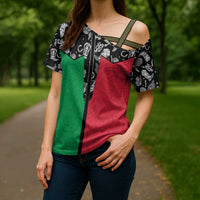 Vanuatu Cowboy Cross Shoulder Shirt Cowboy Symbols Split Stylized - Polynesian Pride