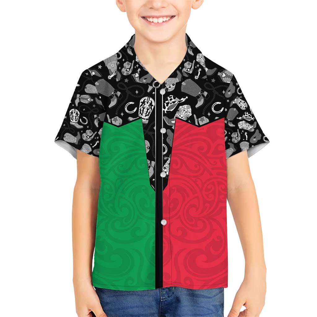 Vanuatu Cowboy Family Matching Summer Maxi Dress and Hawaiian Shirt Cowboy Symbols Split Stylized - Polynesian Pride
