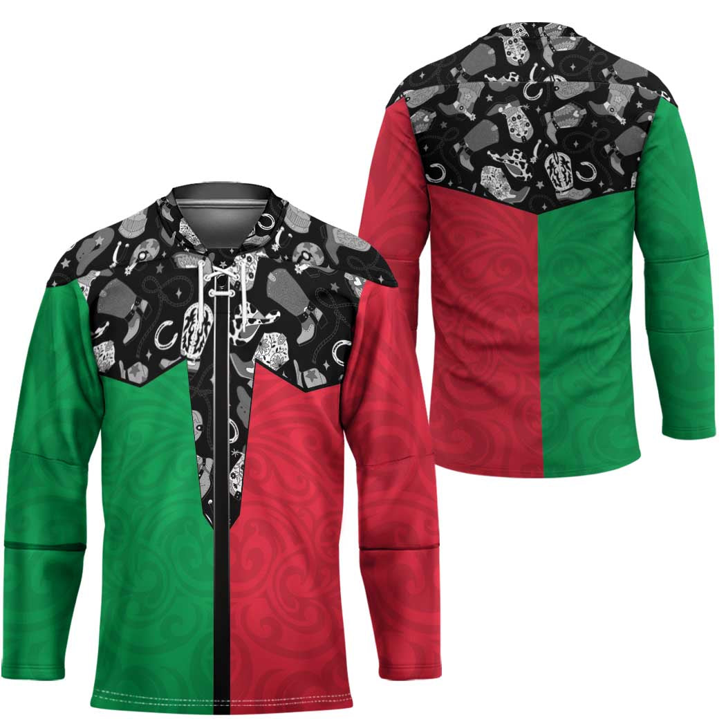 Vanuatu Cowboy Hockey Jersey Cowboy Symbols Split Stylized - Polynesian Pride