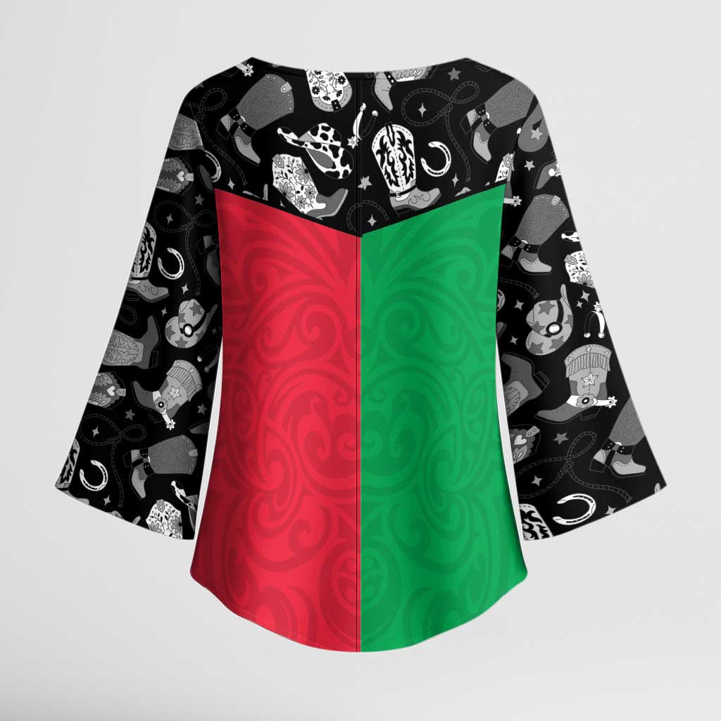 Vanuatu Cowboy Kimono Sleeve Blouse Cowboy Symbols Split Stylized - Polynesian Pride