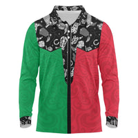 Vanuatu Cowboy Long Sleeve Polo Shirt Cowboy Symbols Split Stylized - Polynesian Pride