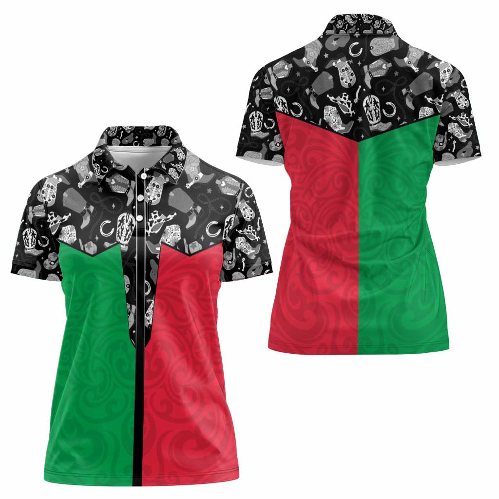 Vanuatu Cowboy Women Polo Shirt Cowboy Symbols Split Stylized - Polynesian Pride