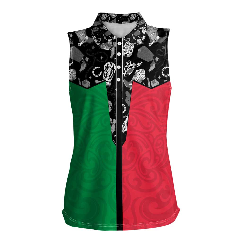 Vanuatu Cowboy Women Sleeveless Polo Shirt Cowboy Symbols Split Stylized - Polynesian Pride