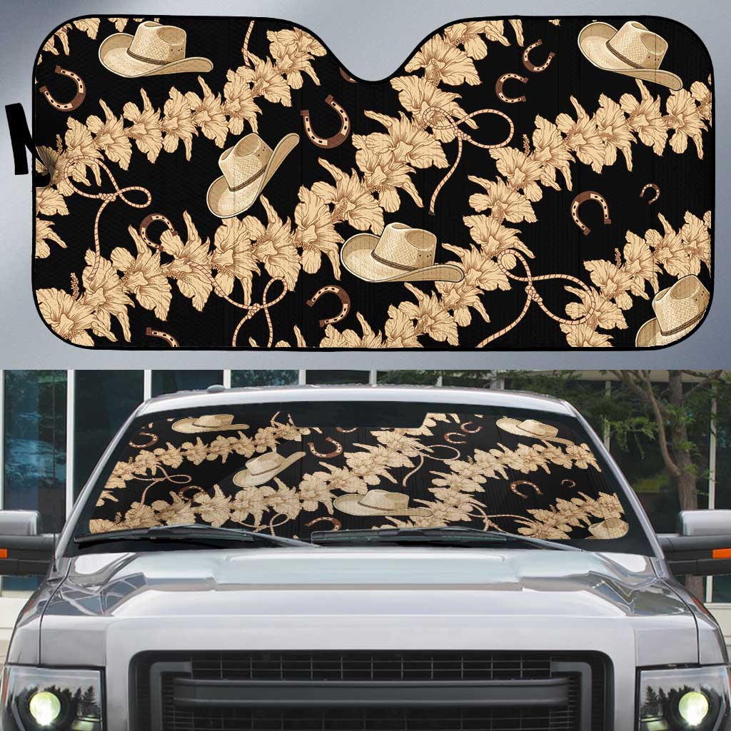 Vanuatu Cowboy Auto Sun Shade Seamless Straw Hats Hibiscus - Polynesian Pride