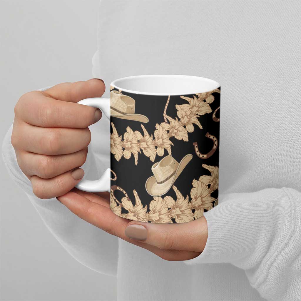 Vanuatu Cowboy Ceramic Mug Seamless Straw Hats Hibiscus - Polynesian Pride