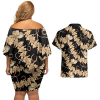 Vanuatu Cowboy Couples Matching Off Shoulder Short Dress and Hawaiian Shirt Seamless Straw Hats Hibiscus - Polynesian Pride