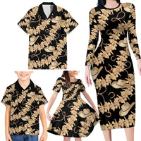 Vanuatu Cowboy Family Matching Long Sleeve Bodycon Dress and Hawaiian Shirt Seamless Straw Hats Hibiscus - Polynesian Pride