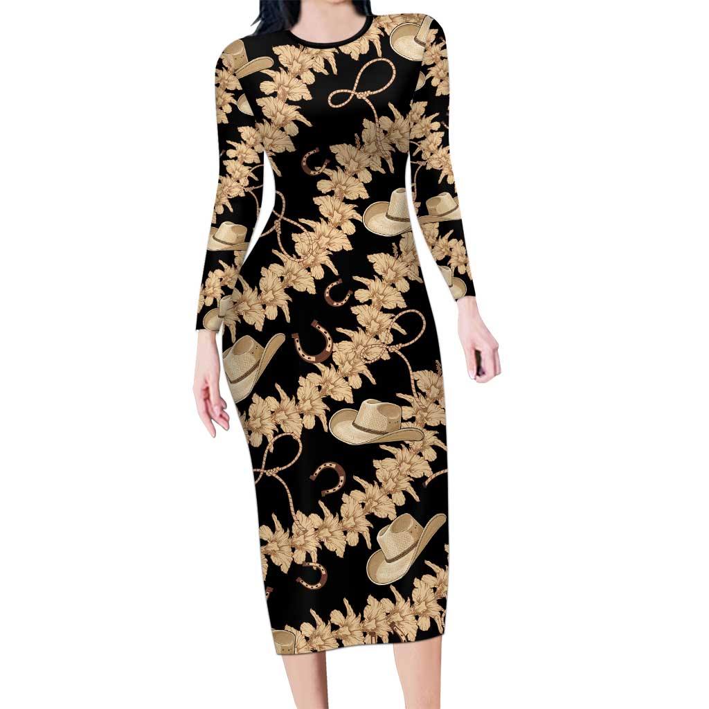 Vanuatu Cowboy Family Matching Long Sleeve Bodycon Dress and Hawaiian Shirt Seamless Straw Hats Hibiscus - Polynesian Pride