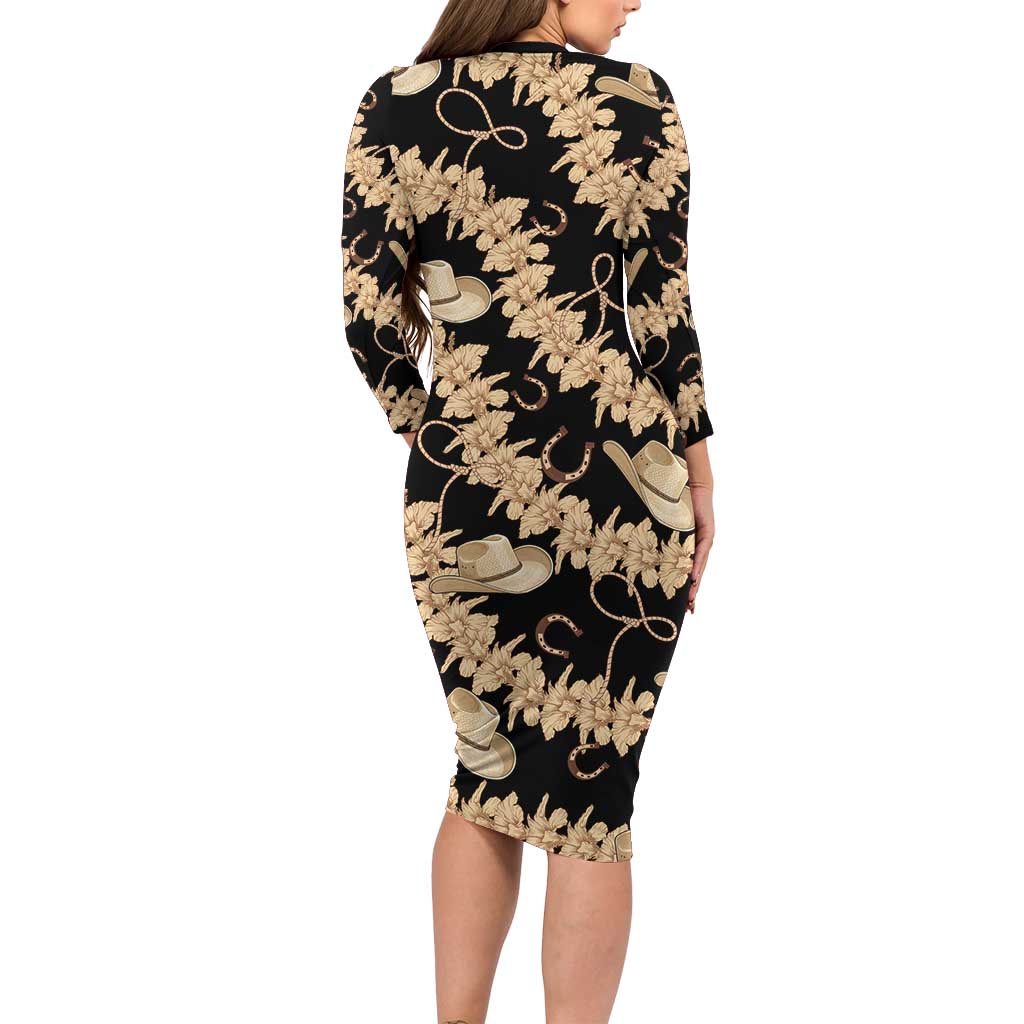 Vanuatu Cowboy Family Matching Long Sleeve Bodycon Dress and Hawaiian Shirt Seamless Straw Hats Hibiscus - Polynesian Pride