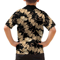 Vanuatu Cowboy Family Matching Off Shoulder Short Dress and Hawaiian Shirt Seamless Straw Hats Hibiscus - Polynesian Pride