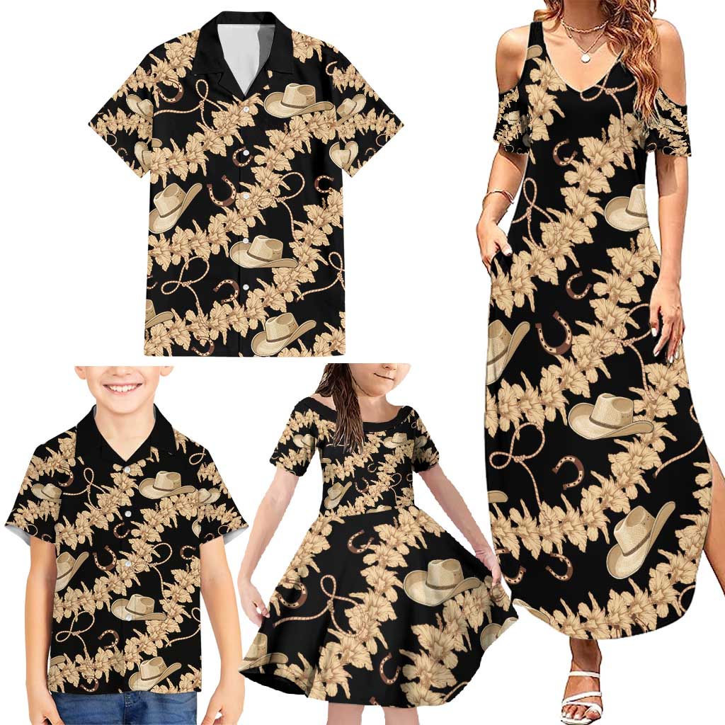Vanuatu Cowboy Family Matching Summer Maxi Dress and Hawaiian Shirt Seamless Straw Hats Hibiscus - Polynesian Pride