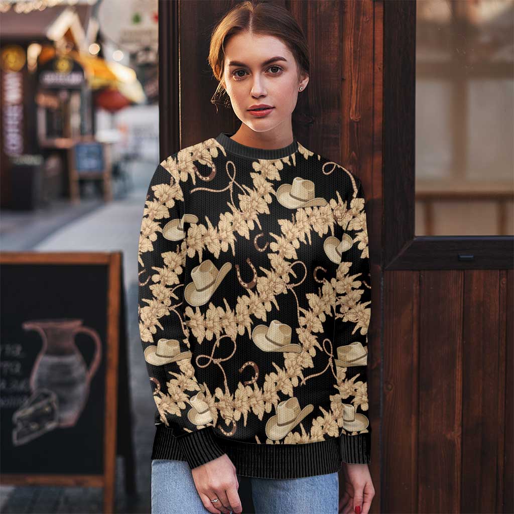 Vanuatu Cowboy Ugly Christmas Sweater Seamless Straw Hats Hibiscus - Polynesian Pride