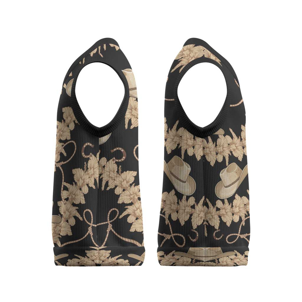 Vanuatu Cowboy Christmas Knitted V-Neck Vest Seamless Straw Hats Hibiscus - Polynesian Pride