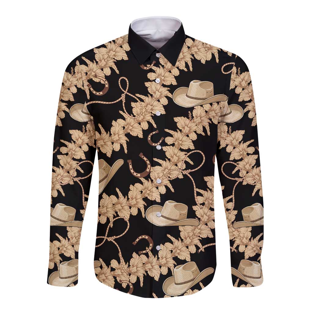 Vanuatu Cowboy Long Sleeve Button Shirt Seamless Straw Hats Hibiscus - Polynesian Pride