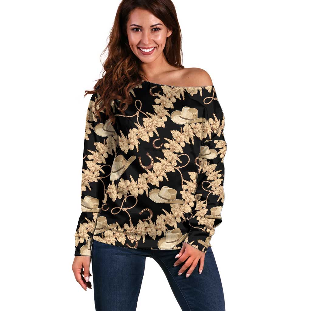 Vanuatu Cowboy Off Shoulder Sweater Seamless Straw Hats Hibiscus - Polynesian Pride