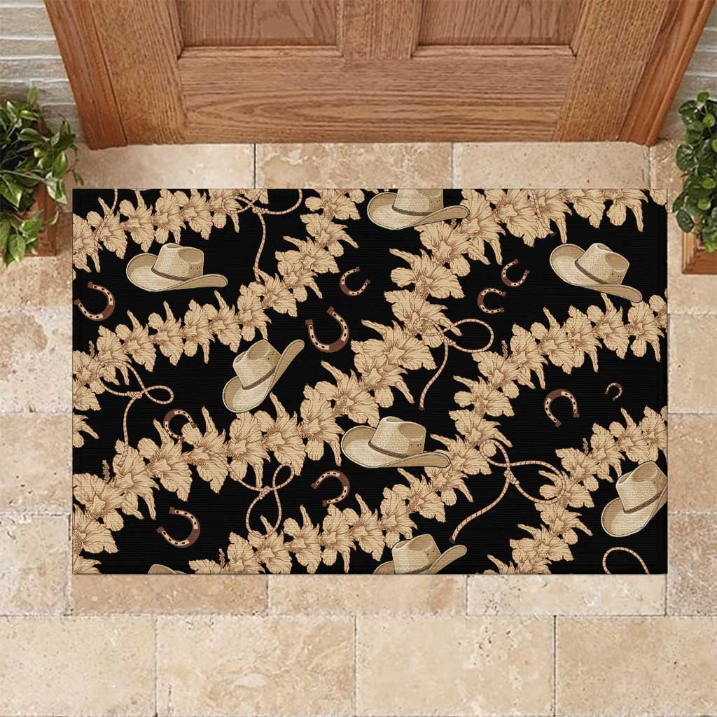 Vanuatu Cowboy Rubber Doormat Seamless Straw Hats Hibiscus - Polynesian Pride