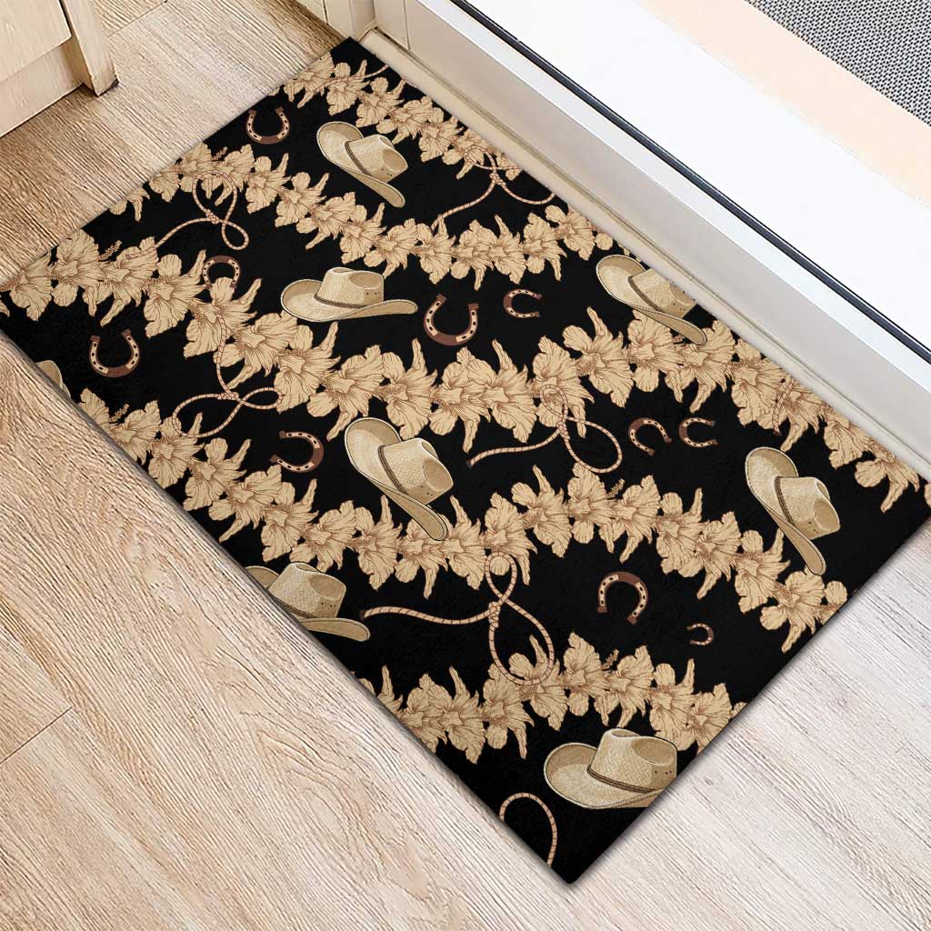 Vanuatu Cowboy Rubber Doormat Seamless Straw Hats Hibiscus - Polynesian Pride