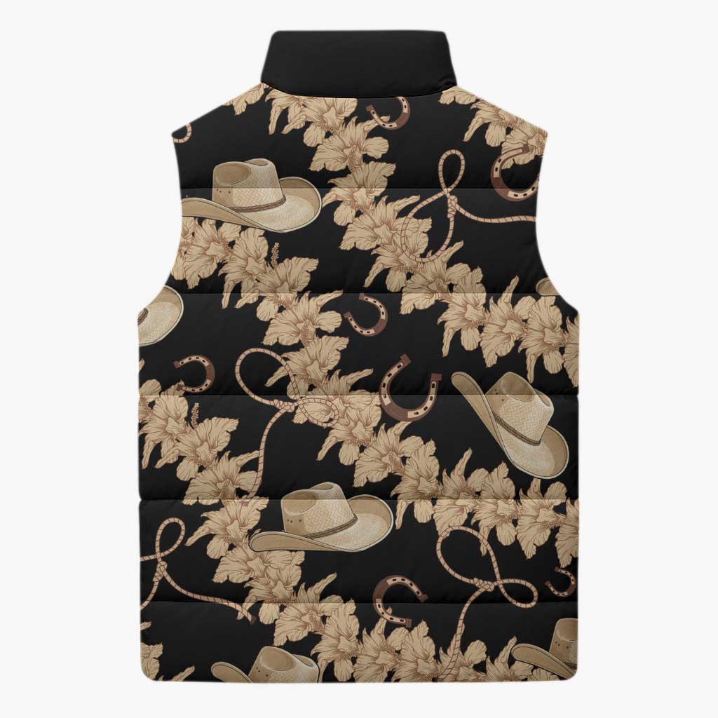 Vanuatu Cowboy Sleeveless Puffer Jacket Seamless Straw Hats Hibiscus - Polynesian Pride