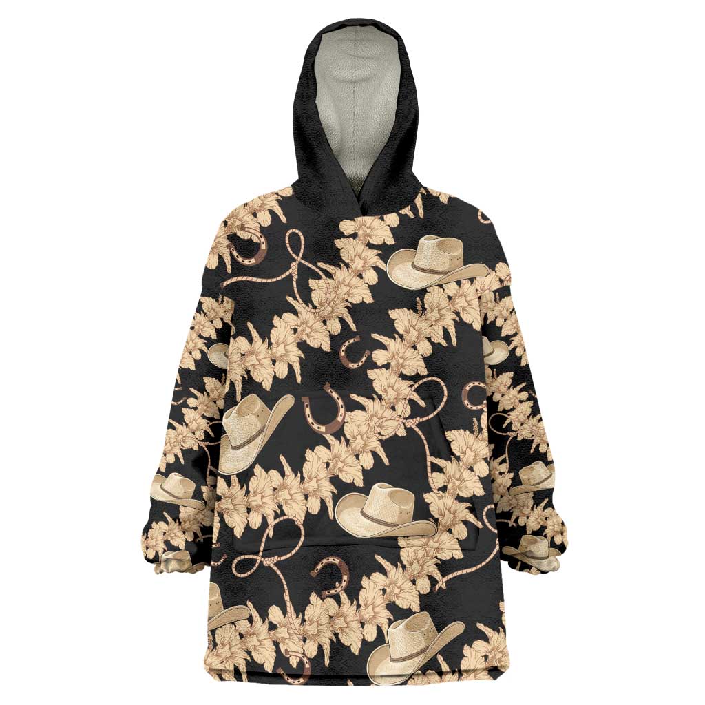 Vanuatu Cowboy Wearable Blanket Hoodie Seamless Straw Hats Hibiscus LT14 One Size Black - Polynesian Pride