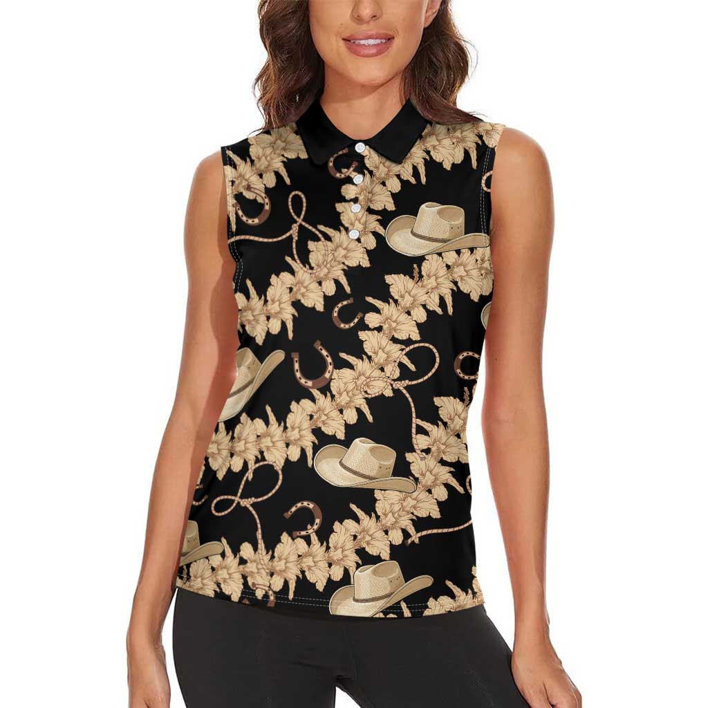 Vanuatu Cowboy Women Sleeveless Polo Shirt Seamless Straw Hats Hibiscus - Polynesian Pride
