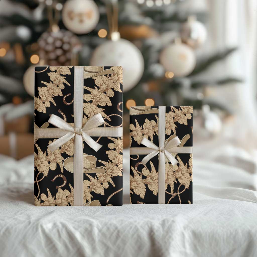 Vanuatu Cowboy Wrapping Paper Seamless Straw Hats Hibiscus - Polynesian Pride