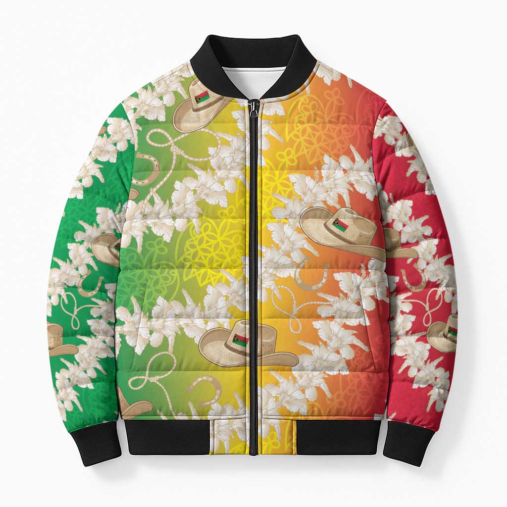 Vanuatu Cowboy Bomber Puffer Jacket Straw Hats Hibiscus With Sand Drawing - Polynesian Pride