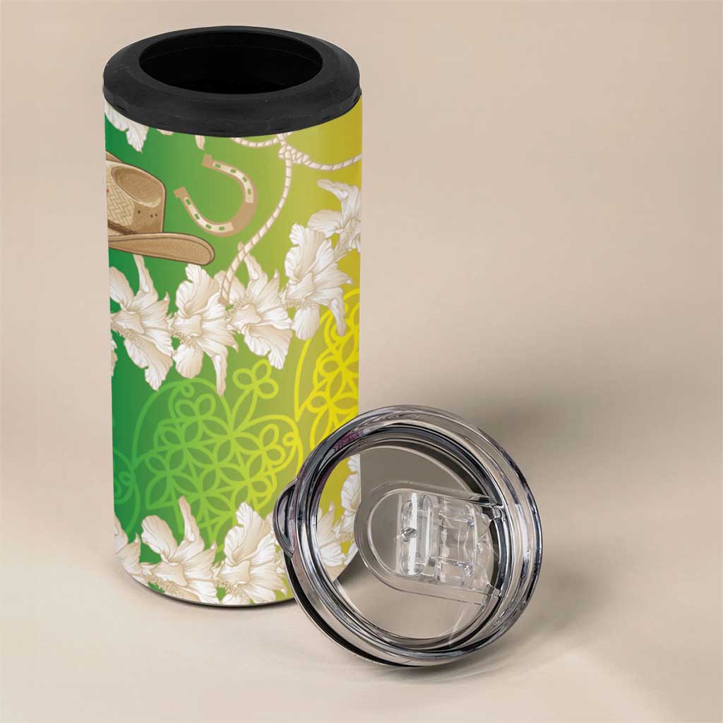 Vanuatu Cowboy 4 in 1 Can Cooler Tumbler Straw Hats Hibiscus With Sand Drawing - Polynesian Pride