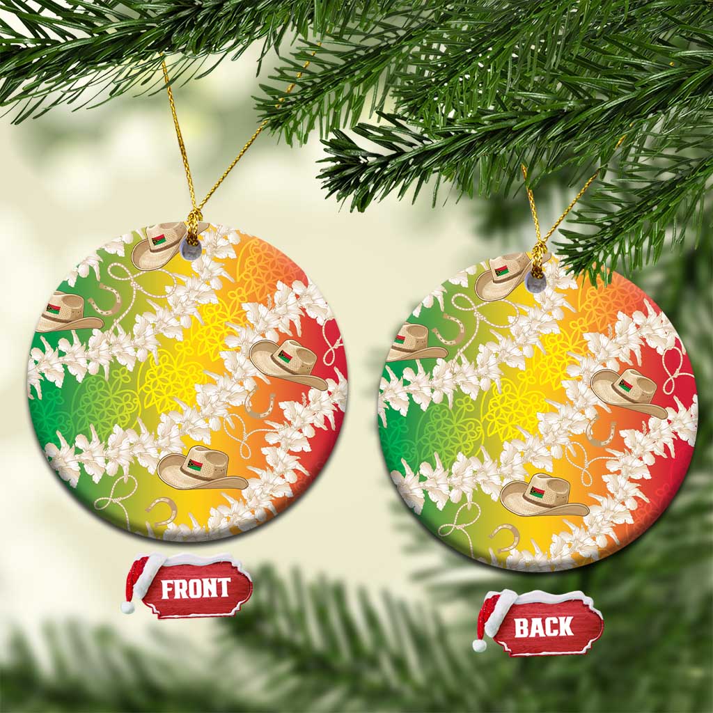 Vanuatu Cowboy Ceramic Ornament Straw Hats Hibiscus With Sand Drawing - Polynesian Pride