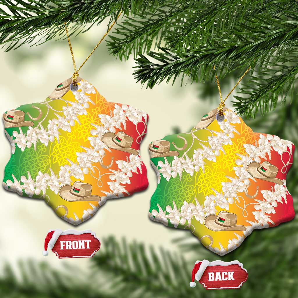 Vanuatu Cowboy Ceramic Ornament Straw Hats Hibiscus With Sand Drawing - Polynesian Pride