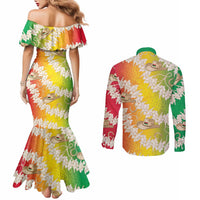 Vanuatu Cowboy Couples Matching Mermaid Dress and Long Sleeve Button Shirt Straw Hats Hibiscus With Sand Drawing - Polynesian Pride