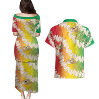 Vanuatu Cowboy Couples Matching Puletasi and Hawaiian Shirt Straw Hats Hibiscus With Sand Drawing - Polynesian Pride