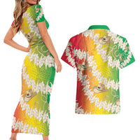 Vanuatu Cowboy Couples Matching Short Sleeve Bodycon Dress and Hawaiian Shirt Straw Hats Hibiscus With Sand Drawing - Polynesian Pride